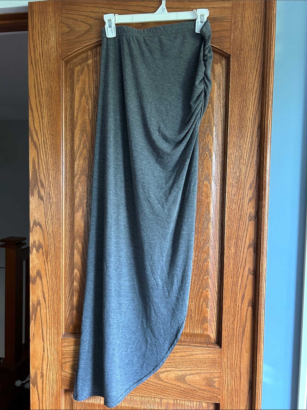 Boohoo Charcoal Gray Asymmetric Ruched Maxi Skirt